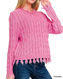 Distressed Cable Sweater