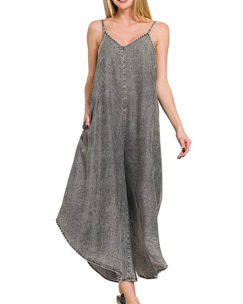 Washed Tencel Jumpsuit - Black