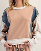Color Block French Terry Pullover - Cinnamon