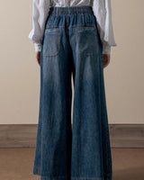 Pintuck Wide Leg Denim Pant - Dark Wash