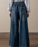 Pintuck Wide Leg Denim Pant - Dark Wash