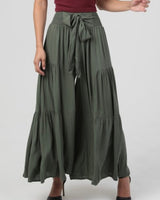Tiered Wide Leg Pants - Olive