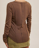 Snow Washed Ribbed Button Cuff Long Sleeve Top ONLINE EXCLUSIVE