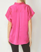 Satin Button Short Sleeve Blouse *3//COLORS*