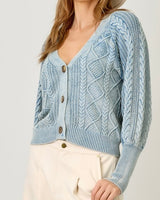 Washed Cable Cardigan- Blue