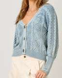 Washed Cable Cardigan- Blue