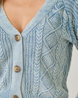 Washed Cable Cardigan- Blue