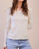 Lettuce Trim Floral Print Long Sleeve Top