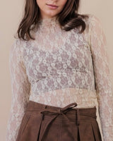 Fitted Lace Long Sleeve Top - Cream