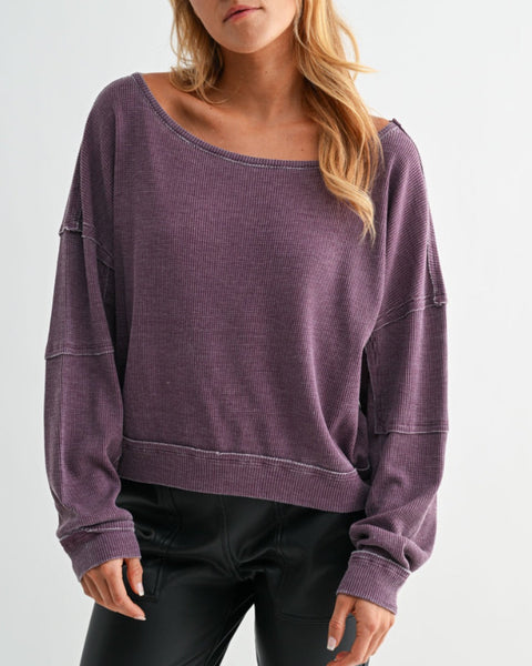 Boatneck Waffle Pullover- 5 Colors