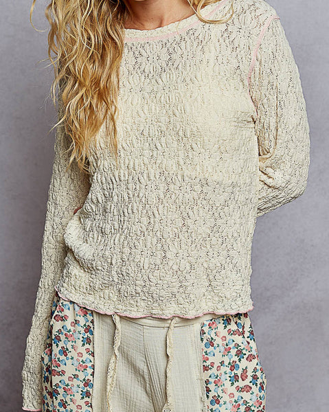 Long Sleeve Lace Top - Cream