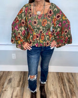 Floral Bell Sleeve Smocked Top