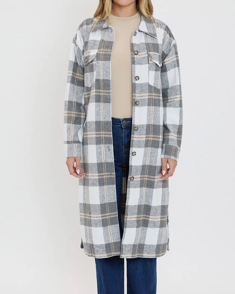 Plaid Duster Jacket - Grey