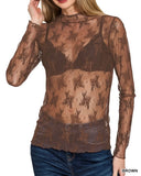 Sheer Long Sleeve Lace Top  - 2 Colors