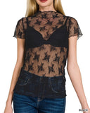 Sheer Short Sleeve Lace Top  - 2 Colors