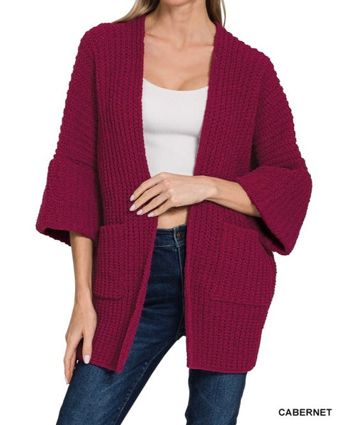 Oversized Chenille Cardigan - Cabernet