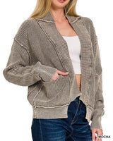 Washed Drop Shoulder Cardigan - Mocha