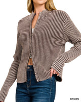 Washed Double Zip Cardigan - 2 Colors