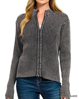 Washed Double Zip Cardigan - 2 Colors