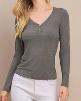 Ribbed Long Sleeve Henley - 3 / Colors