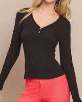 Ribbed Long Sleeve Henley - 3 / Colors