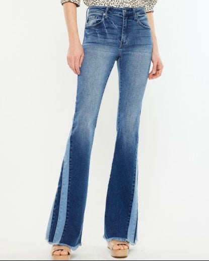 Inset Detail High Rise Flare - Medium Wash