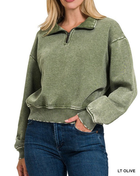 Washed Fleece Quarter Zip Pullover - 6//Colors