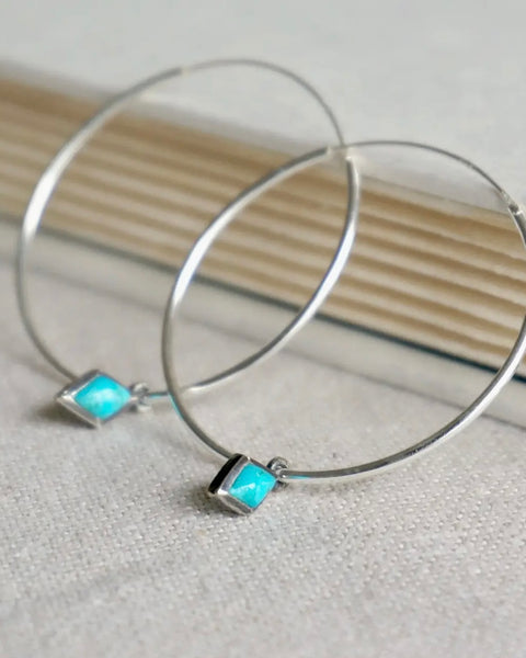 Sterling Silver & Turquoise Hoop Earrings