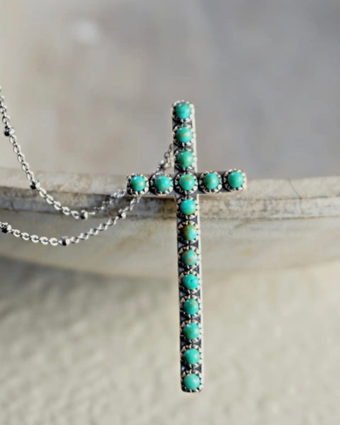 Sterling Silver Turquoise Cross Necklace