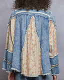 Mixed Fabric Button Down Top - Denim