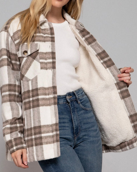 Lined Plaid Flannel - Taupe