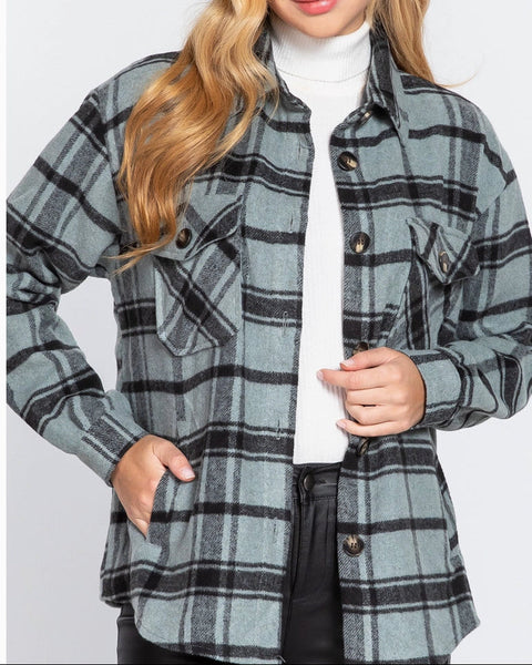 Plaid Flannel  Shacket - Teal