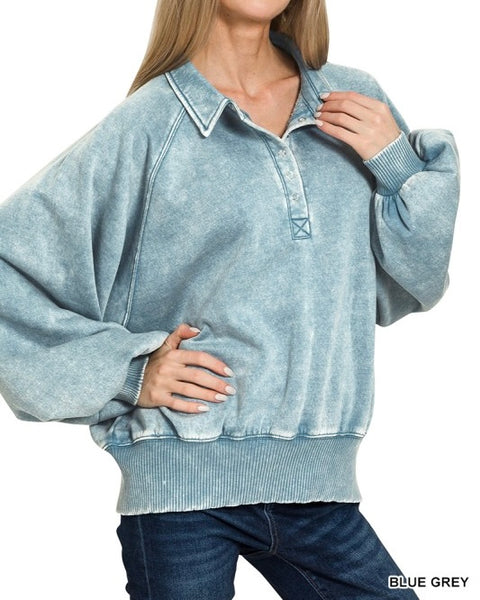 Quarter Snap Washed Fleece Pullover