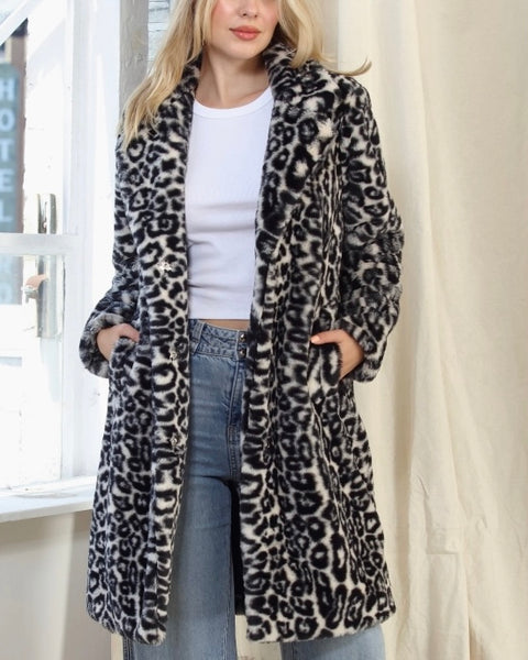 Animal Print Plush Fur Coat
