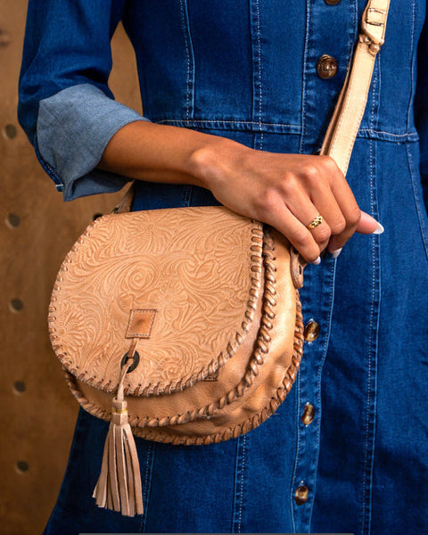 Bed|Stu Half Moon Embossed Leather Crossbody- OATS DD