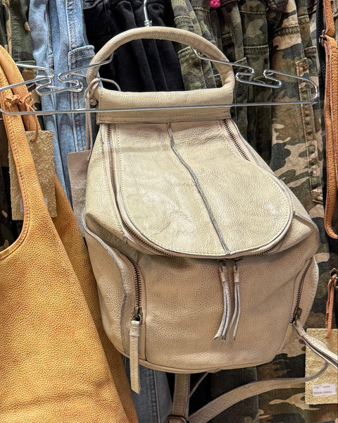 Bucket Style Leather Backpack - Snow