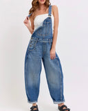 Medium Wash Barrel Overalls