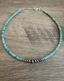 14” 4mm Sterling Navajo Pearl & Turquoise Necklace