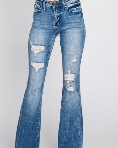 Distressed Flare - Medium Wash