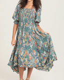 Hanky Hem Floral Print Dress - Sage