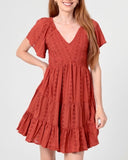 Short Sleeve Eyelet Dress - Rust