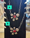 Stone Flower Link Necklace - *3/Colors*