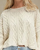 3/4 Sleeve Cable Sweater - Cream