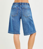 Side Pintuck Drawstring Jorts - Medium Wash