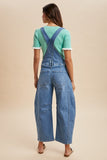 Stretchy Barrel Overalls - Medium Wash