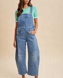 Stretchy Barrel Overalls - Medium Wash