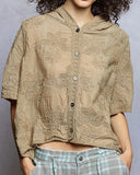 Short Sleeve Embroidered Hoodie - 2//Colors