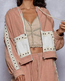Gauze Hoodie w/ Studs- *3//Colors