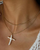 Layered Pearl Cross & Gold Necklace