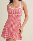 Gingham Romper Dress - RED